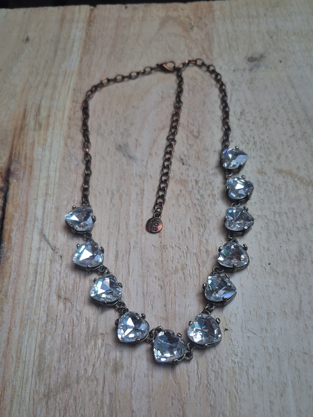 Joe Fresh Clear Crystal Heart Necklace with Antique Silver Chain